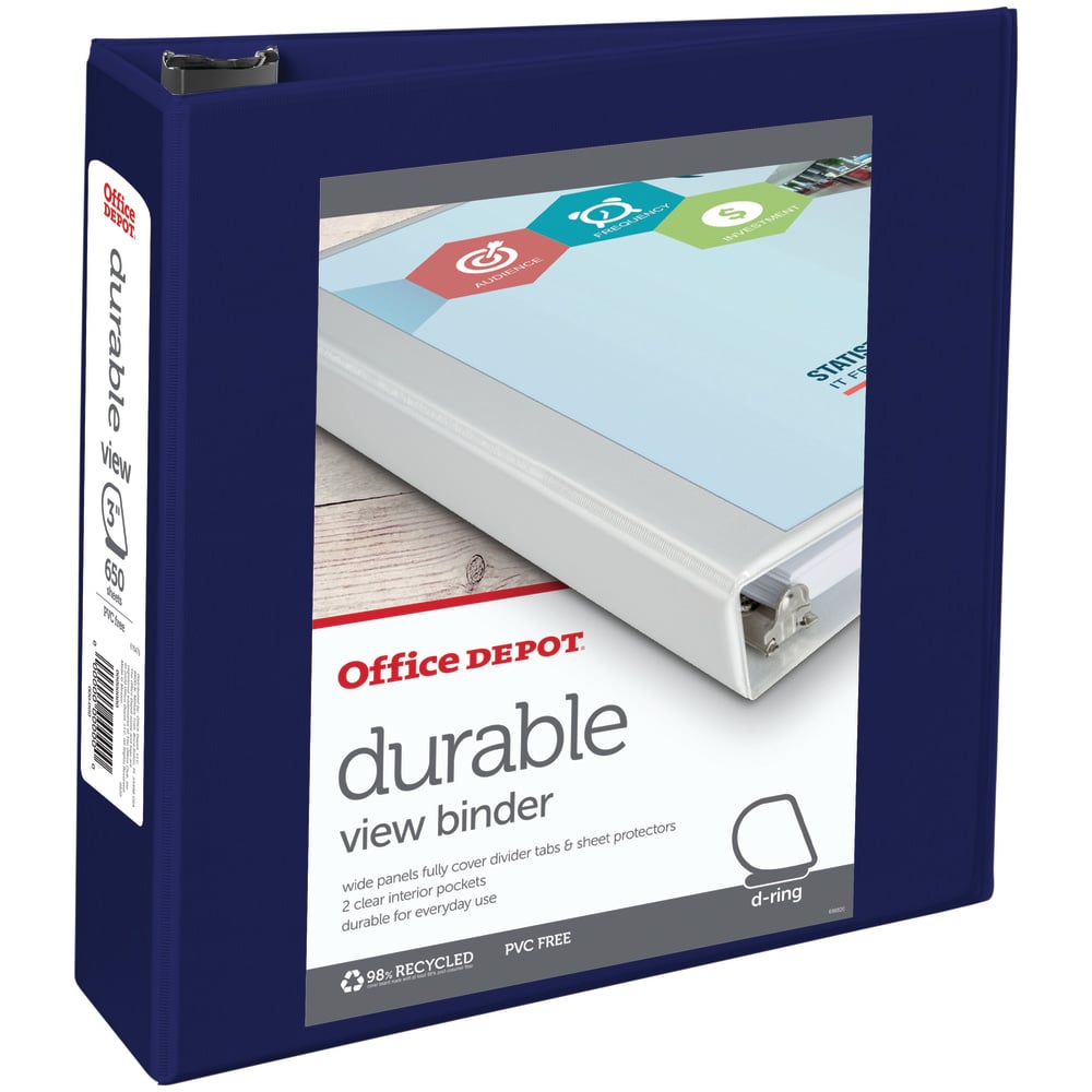 Office Depot Brand Durable View 3-Ring Binder, 3in D-Rings, Blue (Min Order Qty 13) MPN:OD03355