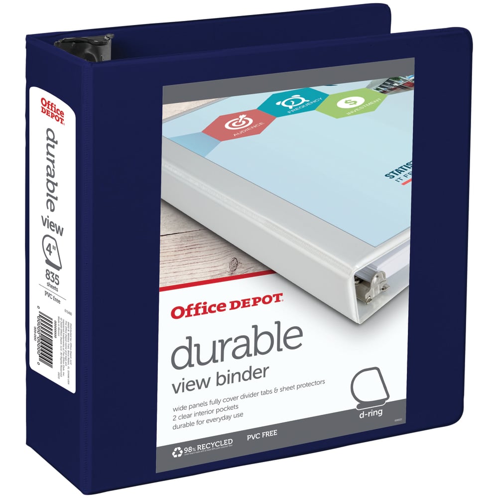 Office Depot Brand Durable View 3-Ring Binder, 4in D-Rings, Blue (Min Order Qty 10) MPN:OD03356