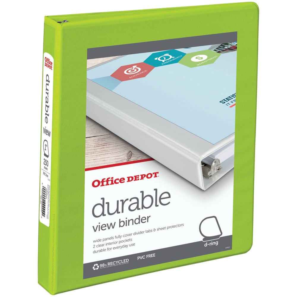 Office Depot Brand Durable View 3-Ring Binder, 1in D-Rings, Green (Min Order Qty 26) MPN:OD03357