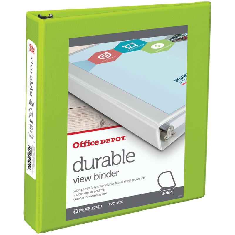 Office Depot Brand Durable View 3-Ring Binder, 1 1/2in D-Rings, Green (Min Order Qty 23) MPN:OD03358