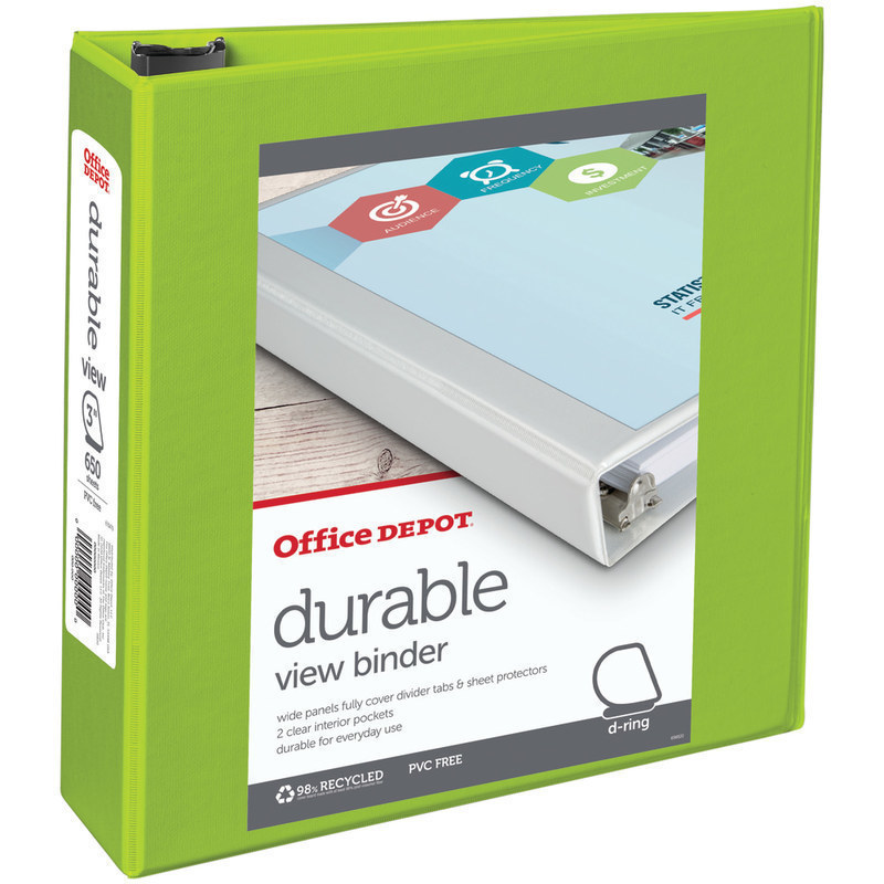 Office Depot Brand Durable View 3-Ring Binder, 3in D-Rings, Green (Min Order Qty 13) MPN:OD03360