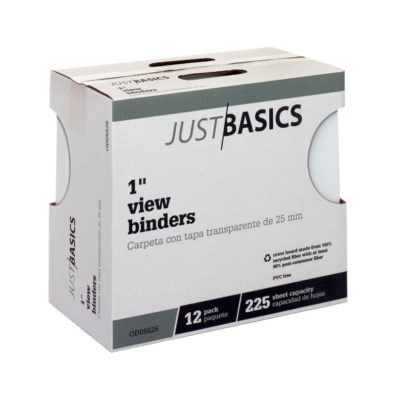 Just Basics View 3-Ring Binder, 1in Round Rings, White, Pack Of 12 (Min Order Qty 3) MPN:OD05525