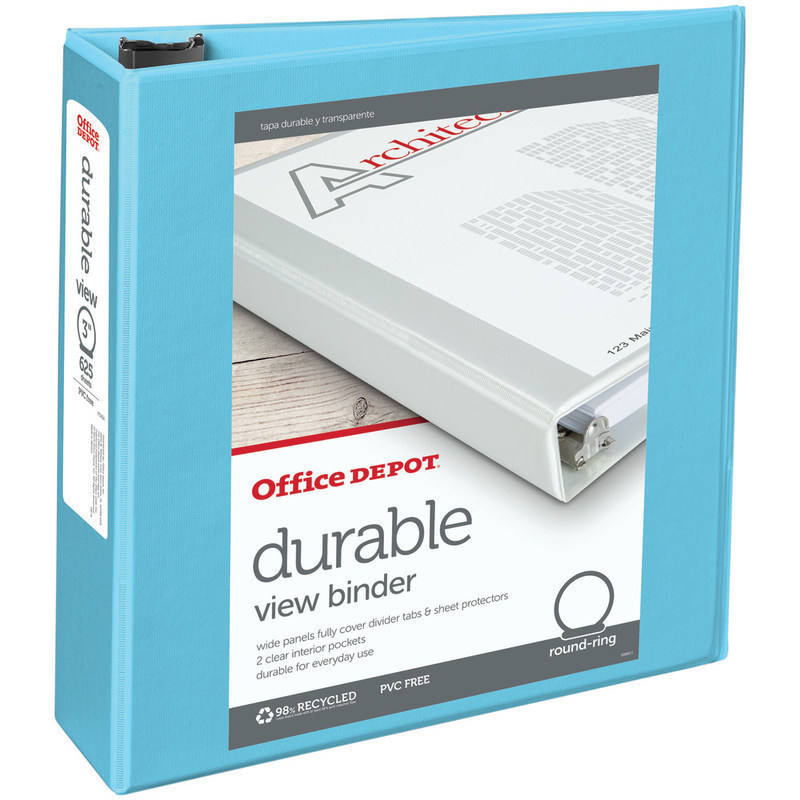 Office Depot Brand Durable View 3-Ring Binder, 3in Round Rings, Jeweler Blue (Min Order Qty 15) MPN:OD06622