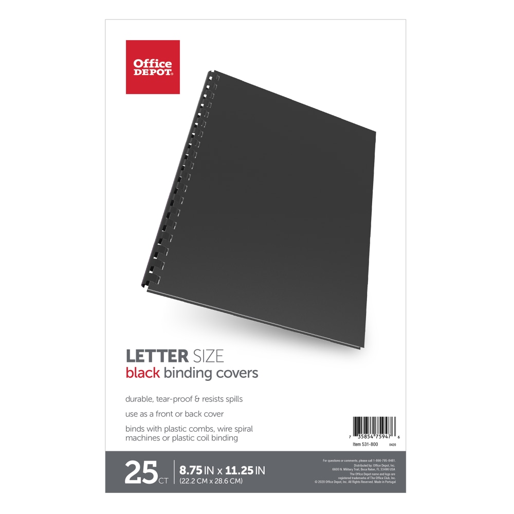 Office Depot Brand Binding Backs, 8 3/4in x 11 1/4in, Black, Pack Of 25 (Min Order Qty 12) MPN:03OD531800