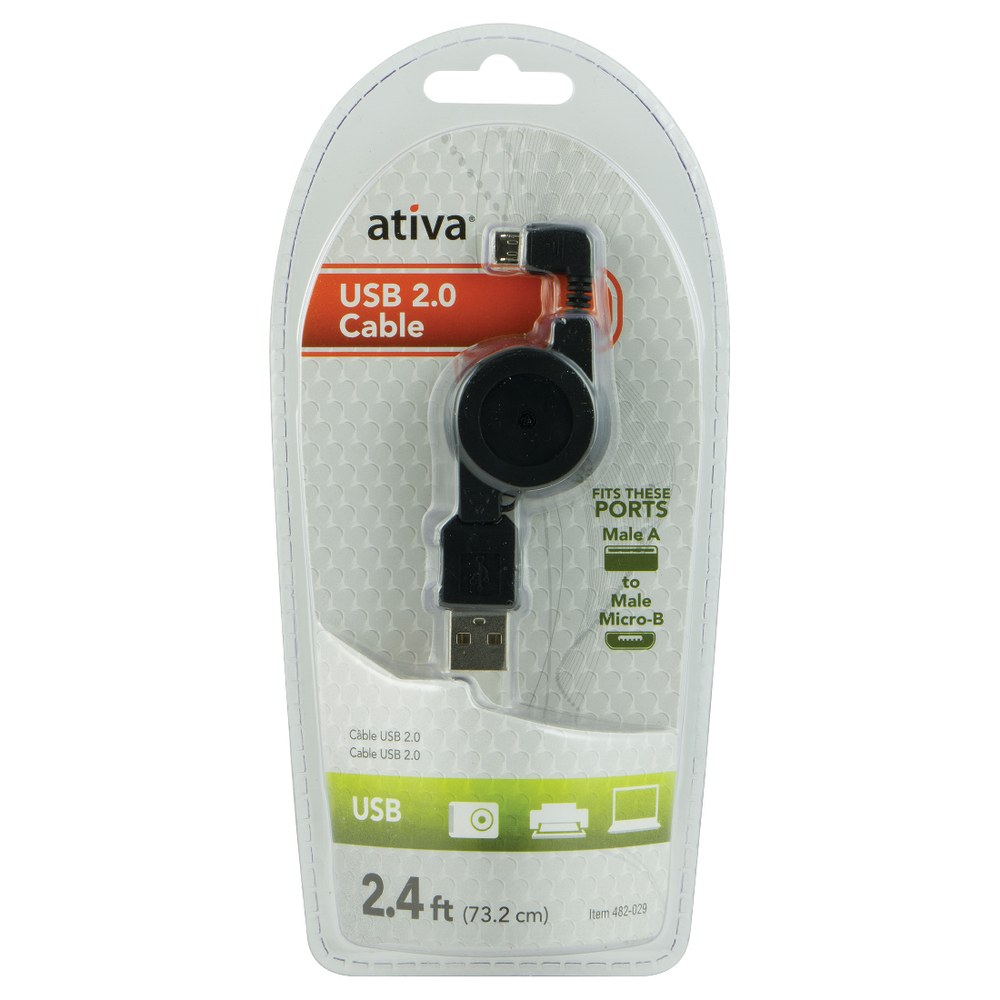 Ativa Micro USB 2.0 Cable, Black (Min Order Qty 10) MPN:26903