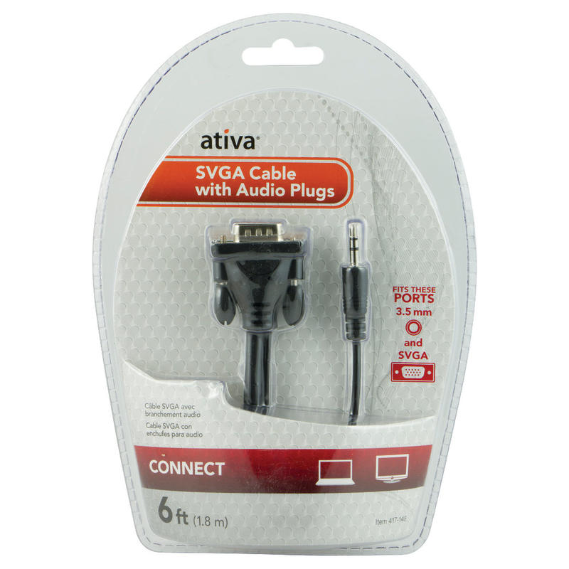 Ativa 6ft VGA/SVGA Video Cable Plus Audio, Black (Min Order Qty 6) MPN:26924