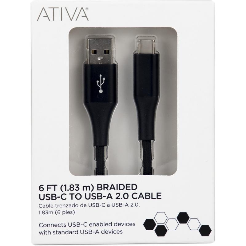 Ativa USB Type-C To USB Type-A Cable, 6ft, Black, 45380 (Min Order Qty 7) MPN:45380