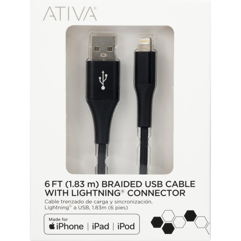 Ativa Lightning Cable, 6ft, Black, 45381 (Min Order Qty 7) MPN:45381