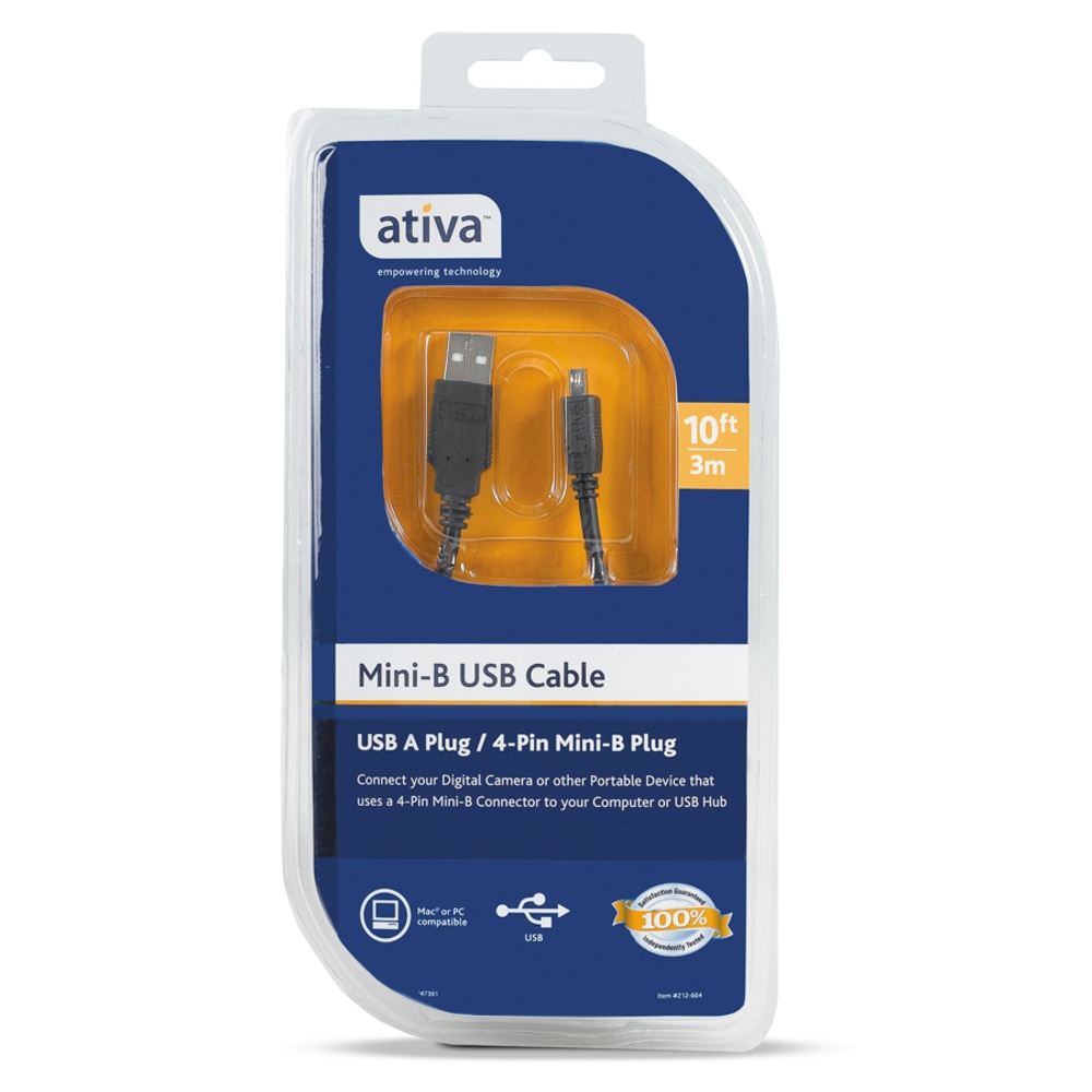 Ativa USB A To 4-Pin Mini-B Device Cable, 10ft, Gray (Min Order Qty 6) MPN:OD13910