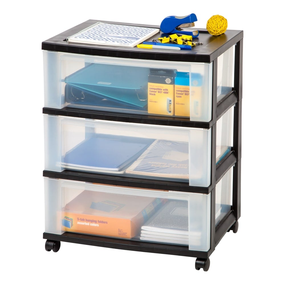 Office Depot Brand Plastic 3-Drawer Storage Cart, 27in x 21-1/2in x 15in, Black (Min Order Qty 2) MPN:110331