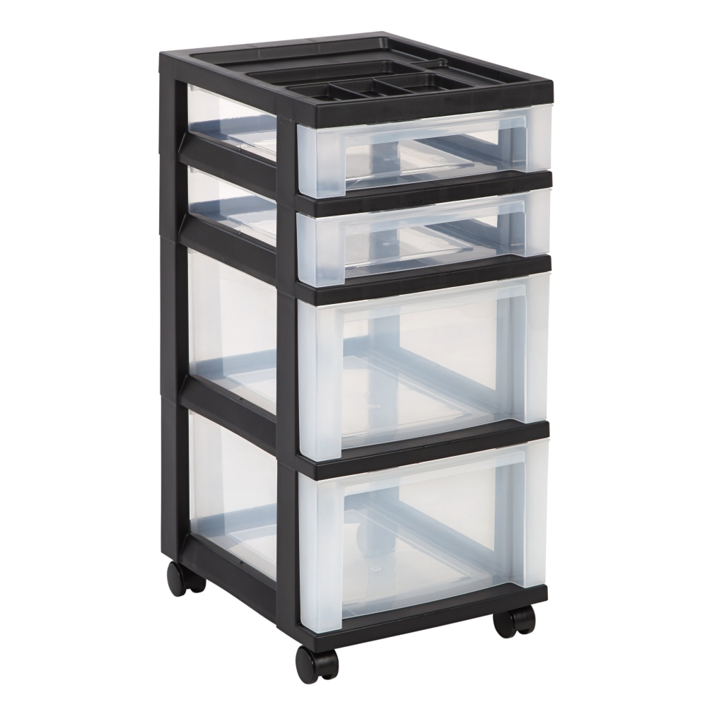 Office Depot Brand Plastic 4-Drawer Storage Cart, 26 7/16in x 12 1/16in x 14 1/4in, Black (Min Order Qty 2) MPN:116813