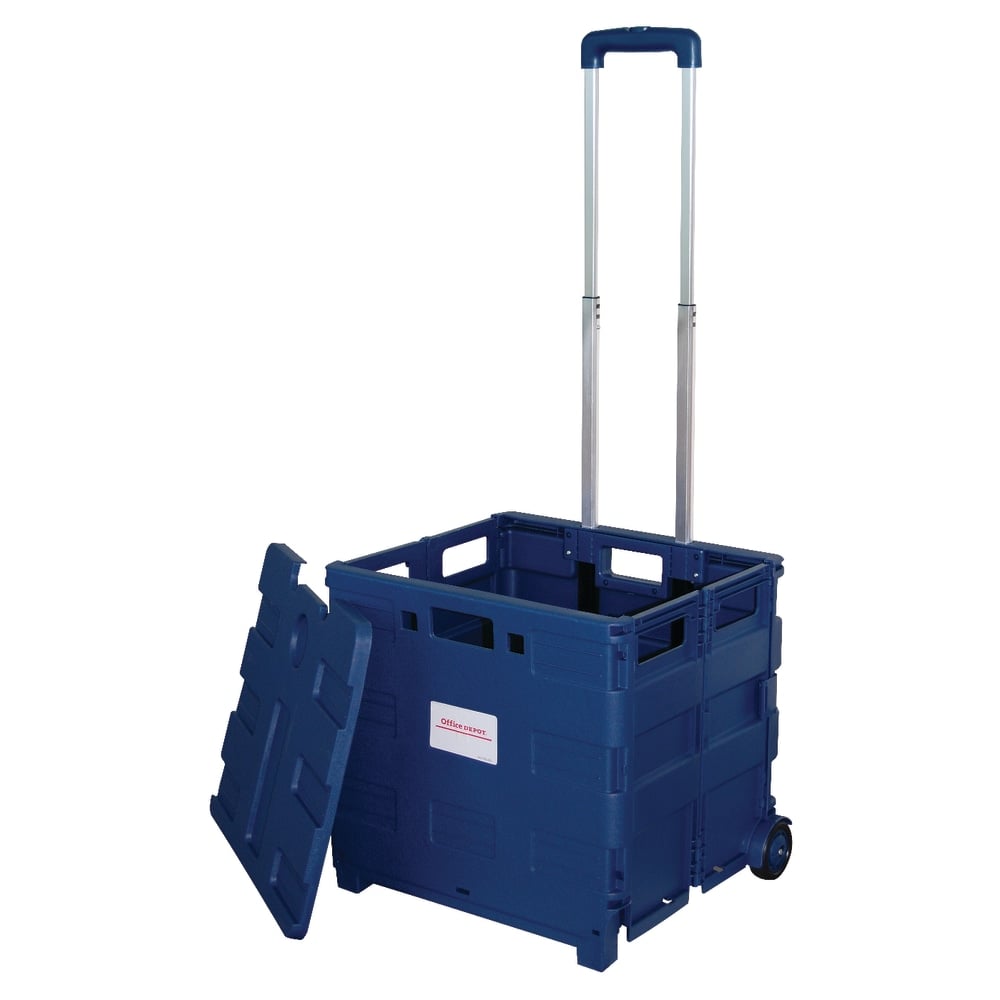 Office Depot Brand Mobile Folding Cart With Lid, 16inH x 18inW x 15inD, Blue (Min Order Qty 3) MPN:50803