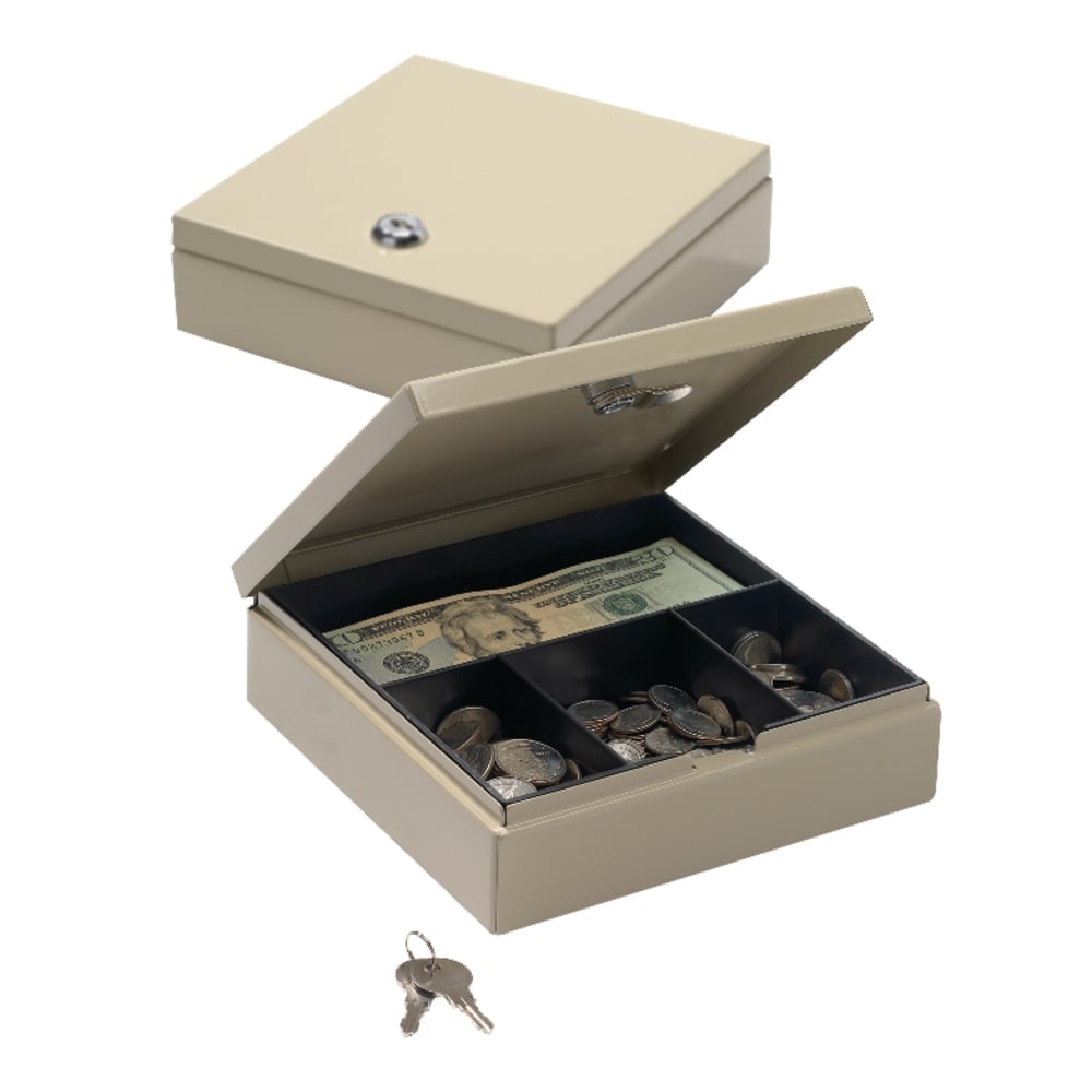 Office Depot Brand Small Locking Cash Box, 2 1/8inH x 6 7/8inW x 7 11/16inD, Sand (Min Order Qty 7) MPN:TS815