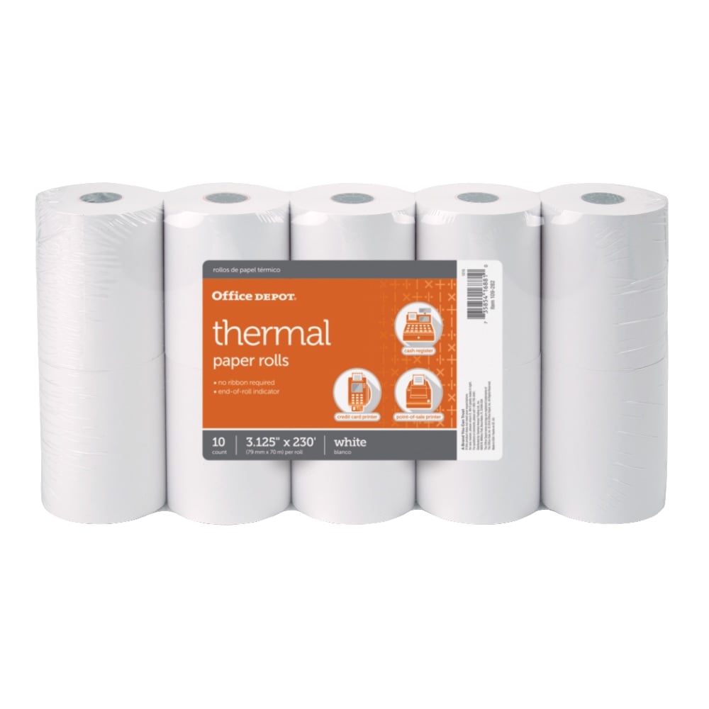 Office Depot Brand Thermal Paper Rolls, 3-1/8in x 230ft, White, Pack Of 10 (Min Order Qty 4) MPN:109282