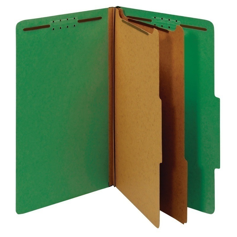 Office Depot Brand Classification Folders, 2 1/2in Expansion, Legal Size, 2 Dividers, 100% Recycled, Light Green, Pack Of 5 Folders (Min Order Qty 7) MPN:463745OD