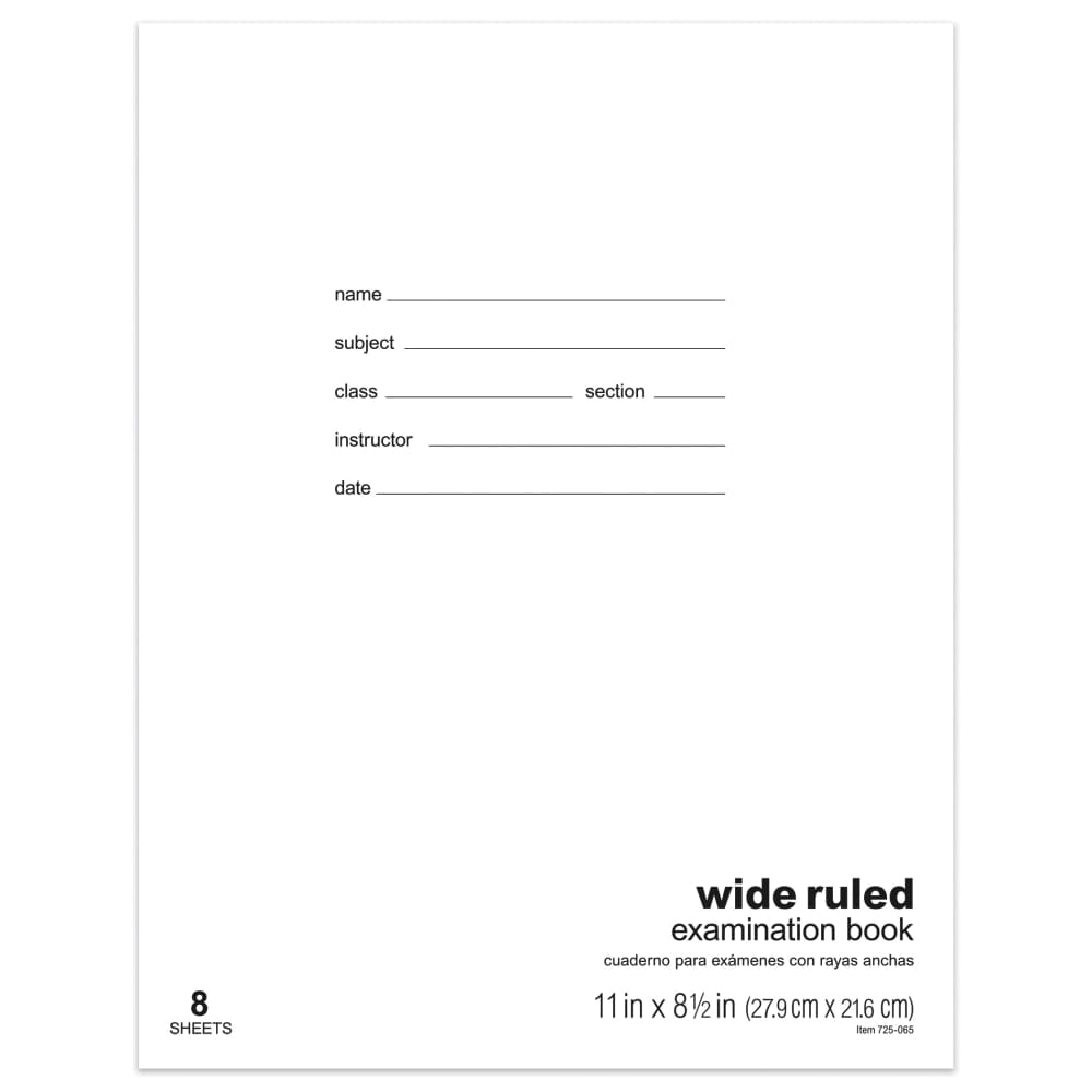 Office Depot Brand Examination Booklet, 11in x 8 1/2in, Wide Ruled, 8 Sheets (Min Order Qty 139) MPN:67011