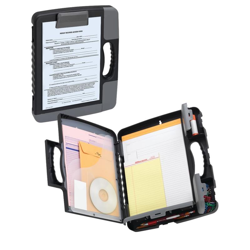 Office Depot Brand Portable Form Holder Storage Clipboard Case, 11-3/4in x 14-1/2in, Charcoal (Min Order Qty 5) MPN:10025