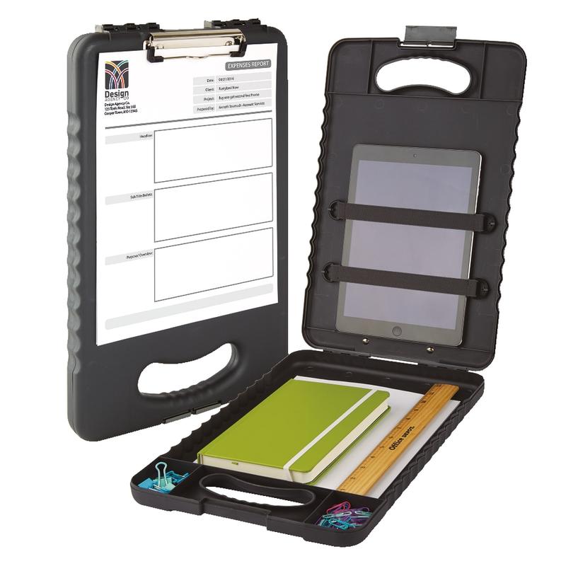 Office Depot Brand Portable Tablet Storage Clipboard Case, 16-1/8inH x 10-1/4inW x 1-5/8inD, Charcoal (Min Order Qty 10) MPN:10251