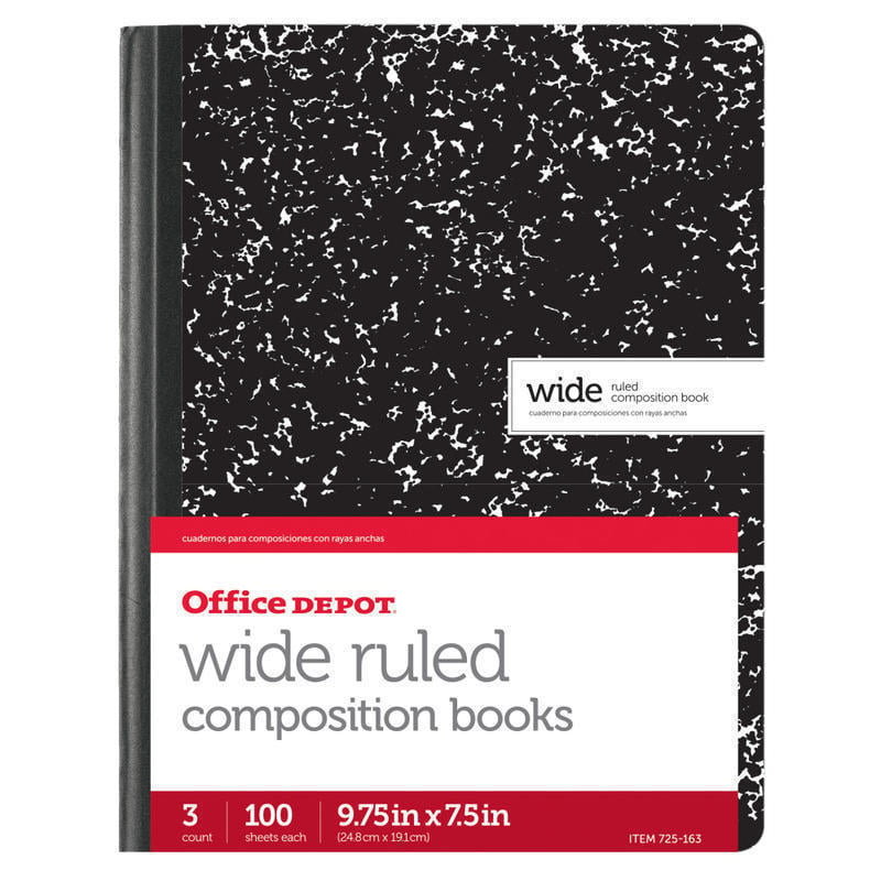 Office Depot Brand Composition Book, 7-1/2in x 9-3/4in, Wide Ruled, 100 Sheets, Black/White, Pack of 3 (Min Order Qty 22) MPN:CJV01414