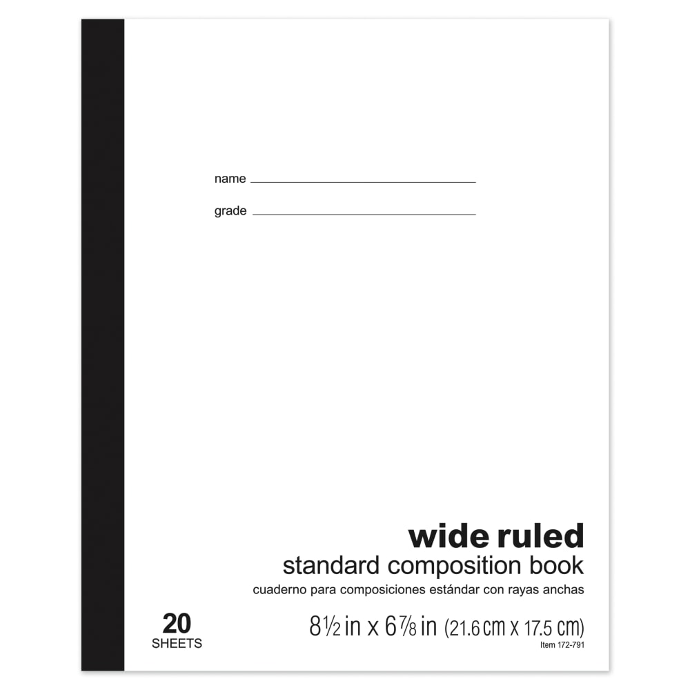 Office Depot Brand Standard Composition Book, 6-7/8in x 8-1/2in, Wide Ruled, 20 Sheets (Min Order Qty 239) MPN:MNT-009