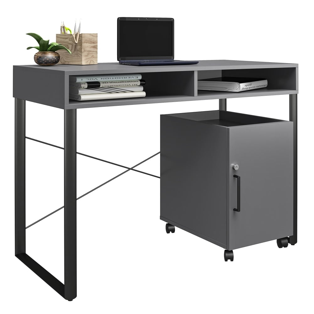 Realspace Bexler 42inW Computer Desk With Mobile Cart, Gray/Black MPN:12442-V1