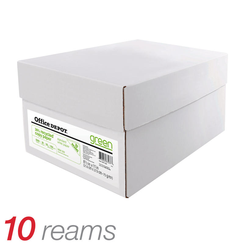 Office Depot EnviroCopy Copy Paper, 10 Reams, White, Letter (8.5in x 11in), 5000 Sheets Per Case, 20 Lb, 30% Recycled, FSC Certified MPN:40519