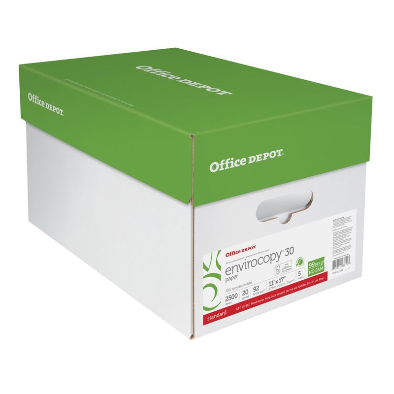 Office Depot EnviroCopy Copy Paper, 5 Reams, White, Ledger (11in x 17in), 2500 Sheets Per Case, 20 Lb, 30% Recycled, FSC Certified MPN:651117OD