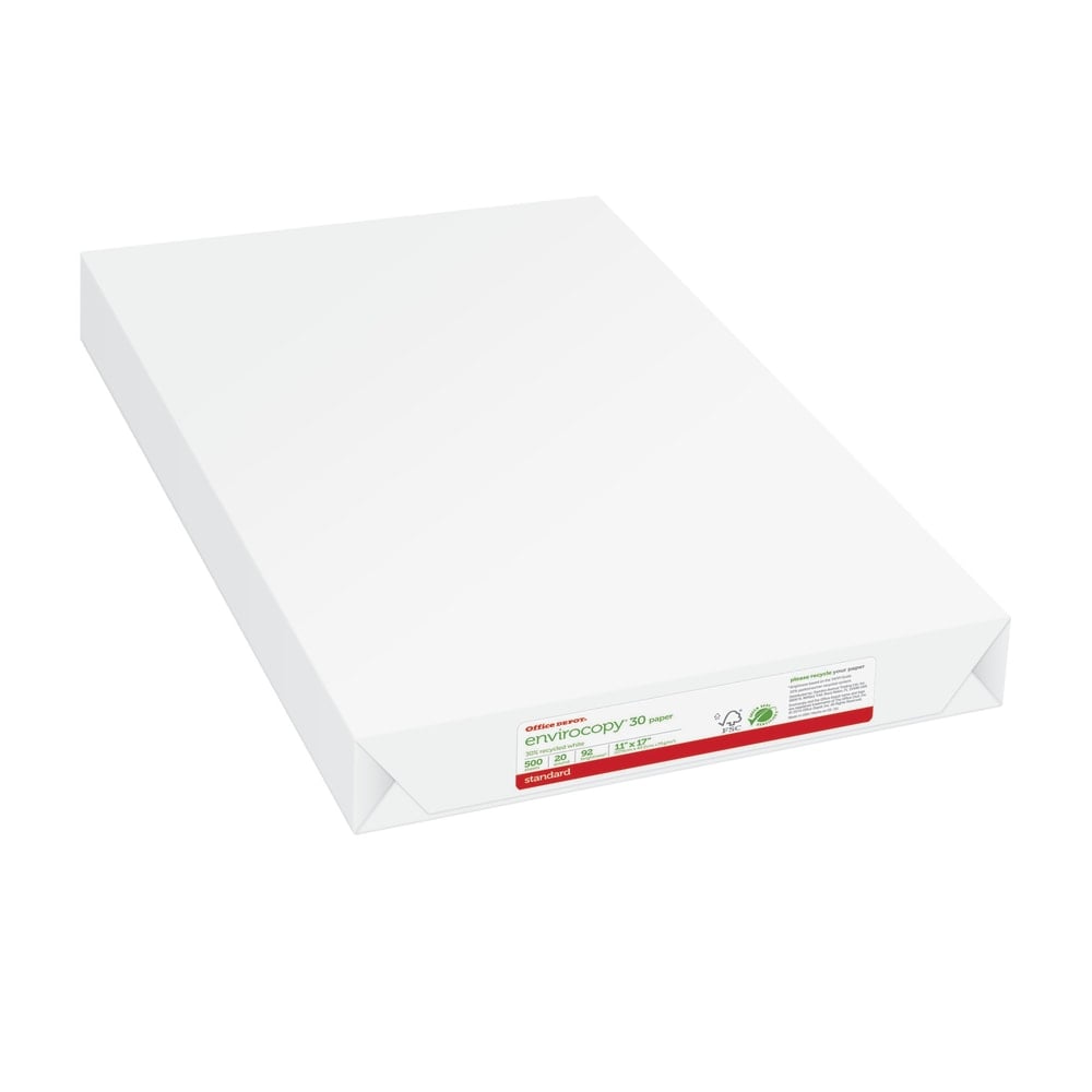 Office Depot EnviroCopy Copy Paper, 1 Ream, White, Ledger (11in x 17in), 500 Sheets Per Ream, 20 Lb, 92 Brightness, 30% Recycled, FSC Certified (Min Order Qty 5) MPN:651117ODEA