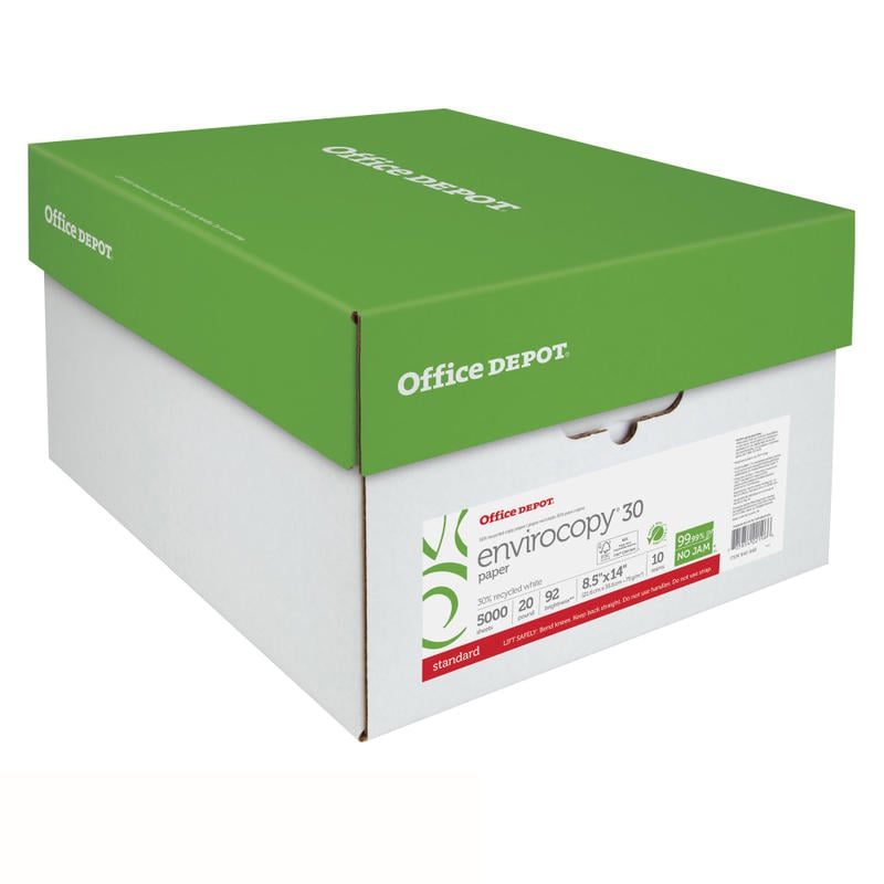 Office Depot EnviroCopy Copy Paper, 10 Reams, White, Legal (8.5in x 14in), 5000 Sheets Per Case, 20 Lb, 30% Recycled, FSC Certified MPN:654001OD