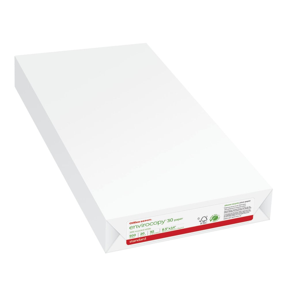 Office Depot EnviroCopy Copy Paper, 1 Ream, White, Legal (8.5in x 14in), 500 Sheets Per Ream, 20 Lb, 92 Brightness, 30% Recycled, FSC Certified (Min Order Qty 6) MPN:654001ODREA