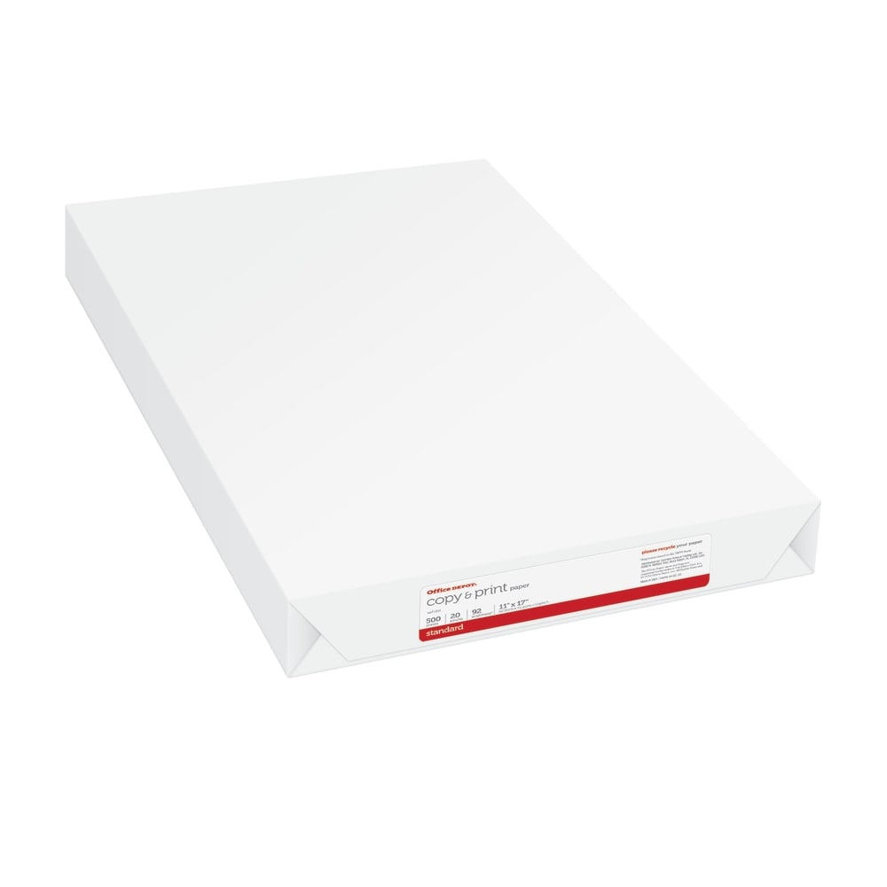 Office Depot Multi-Use Printer & Copy Paper, 1 Ream, White, Ledger (11in x 17in), 500 Sheets Per Ream, 20 Lb, 96 Brightness (Min Order Qty 5) MPN:843923ODRM