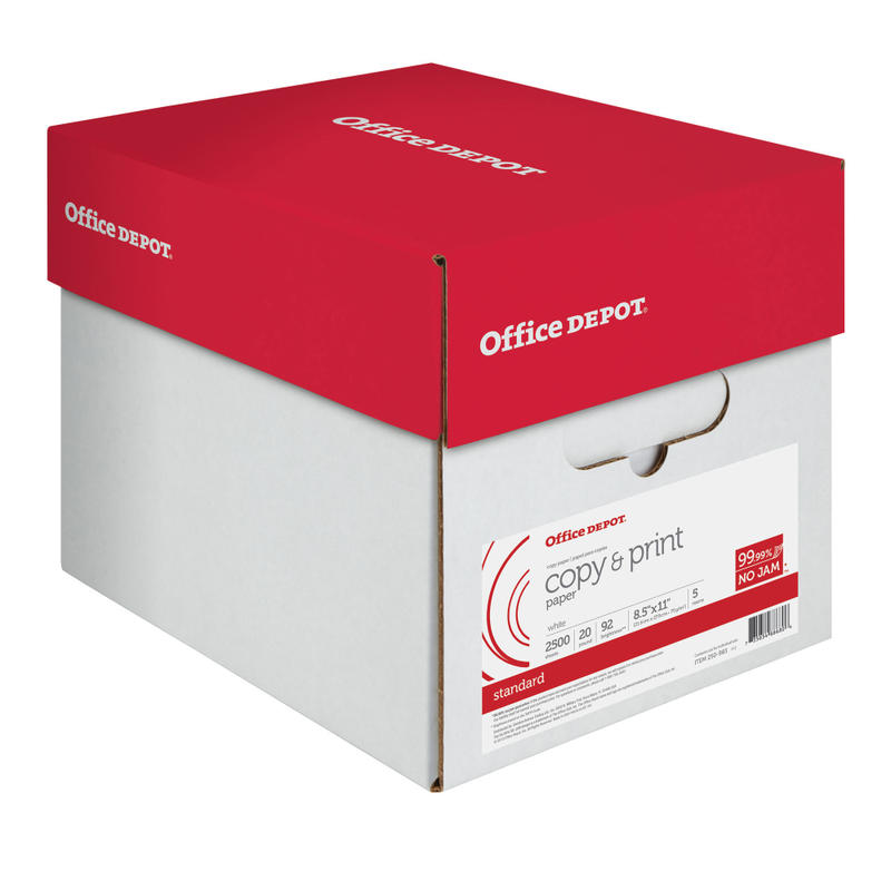 Office Depot Multi-Use Printer & Copy Paper, 5 Reams, White, Letter (8.5in x 11in), 2500 Sheets Per Case, 20 Lb, 92 Brightness (Min Order Qty 3) MPN:851201CS