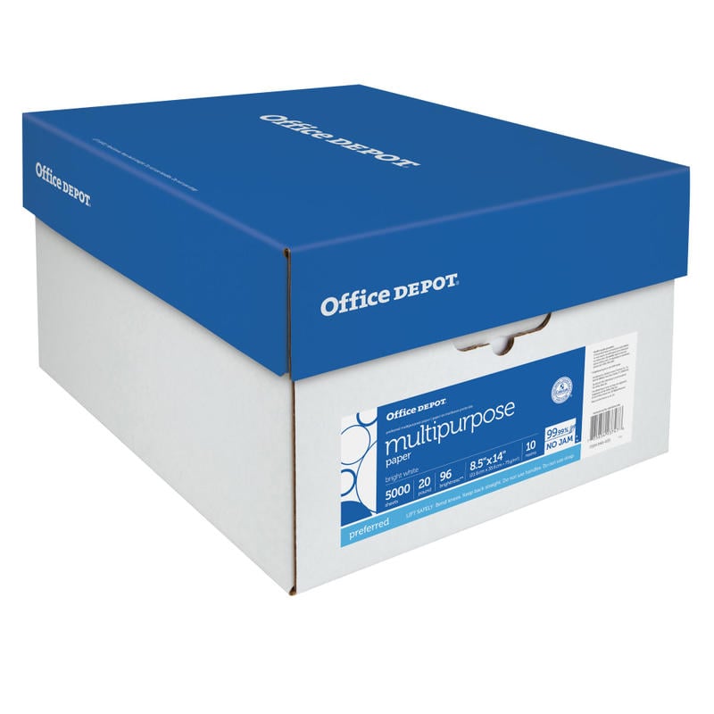 Office Depot Multi-Use Printer & Copy Paper, 10 Reams, White, Legal (8.5in x 14in), 5000 Sheets Per Case, 20 Lb, 96 Brightness MPN:954001OD (CTN)