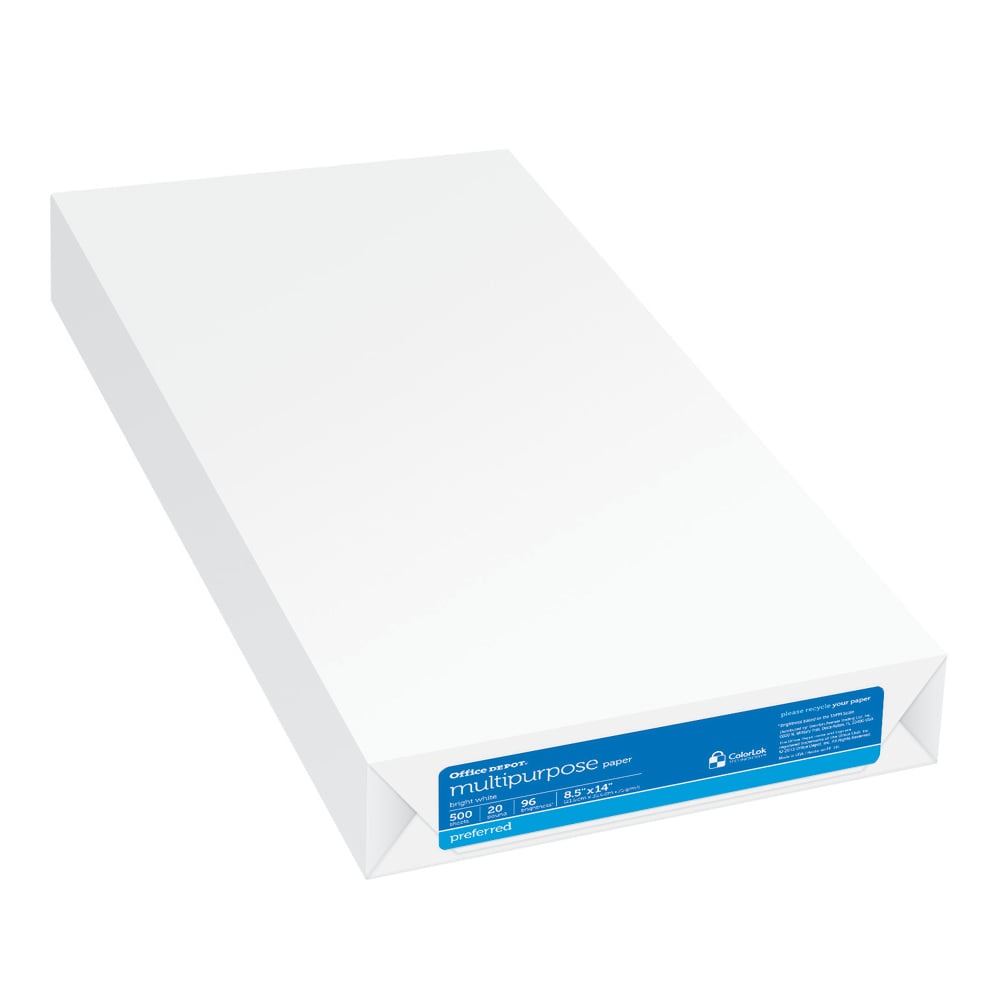 Office Depot Multi-Use Printer & Copy Paper, 1 Ream, White, Legal (8.5in x 14in), 500 Sheets Per Ream, 20 Lb, 96 Brightness (Min Order Qty 6) MPN:954001OD (REAM)