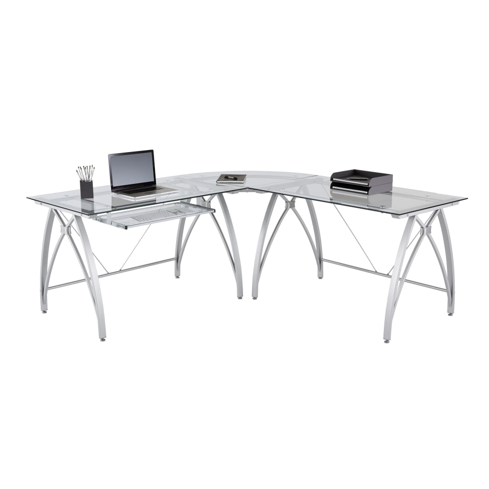 Realspace Vista Glass 76inW L-Shape Corner Desk, Silver MPN:HM-4603