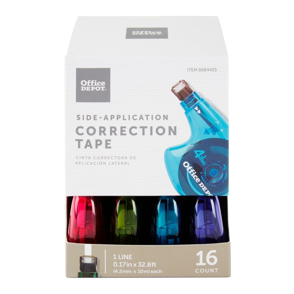 Office Depot Brand Side-Application Correction Tape, 1 Line x 392in, Pack Of 16 Cartridges (Min Order Qty 5) MPN:51278