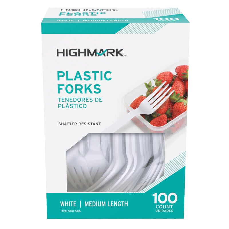 Highmark Medium-Length Plastic Cutlery, Forks, Pack Of 100 Forks (Min Order Qty 20) MPN:3585490685