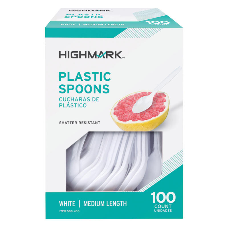 Highmark Medium-Length Plastic Cutlery, Spoons, Pack Of 100 Spoons (Min Order Qty 20) MPN:3585490686