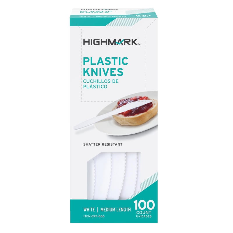 Highmark Medium-Length Plastic Cutlery, Knives, Pack Of 100 Knives (Min Order Qty 20) MPN:3585490687