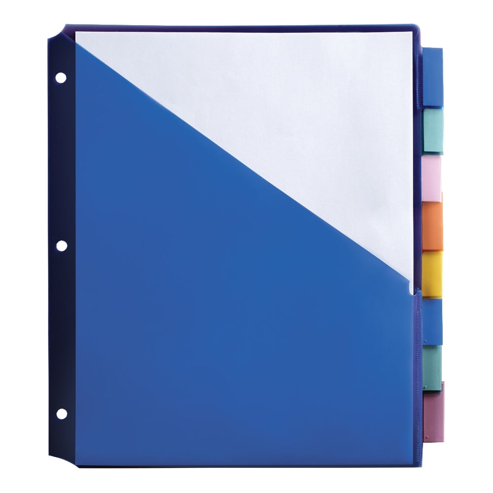 Office Depot Brand Double-Pocket Insertable Plastic Divider, 8-Tab, 9in x 11in, Assorted Colors (Min Order Qty 28) MPN:3585404626