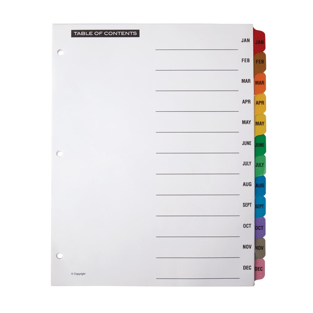 Office Depot Brand Table Of Contents Customizable Index With Preprinted Tabs, Multicolor, January-December (Min Order Qty 62) MPN:3585414705