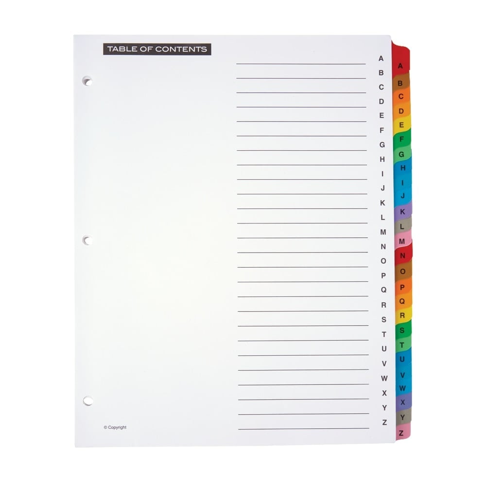 Office Depot Brand Table Of Contents Customizable Index With Preprinted Tabs, Multicolor, A-Z (Min Order Qty 38) MPN:3585414706