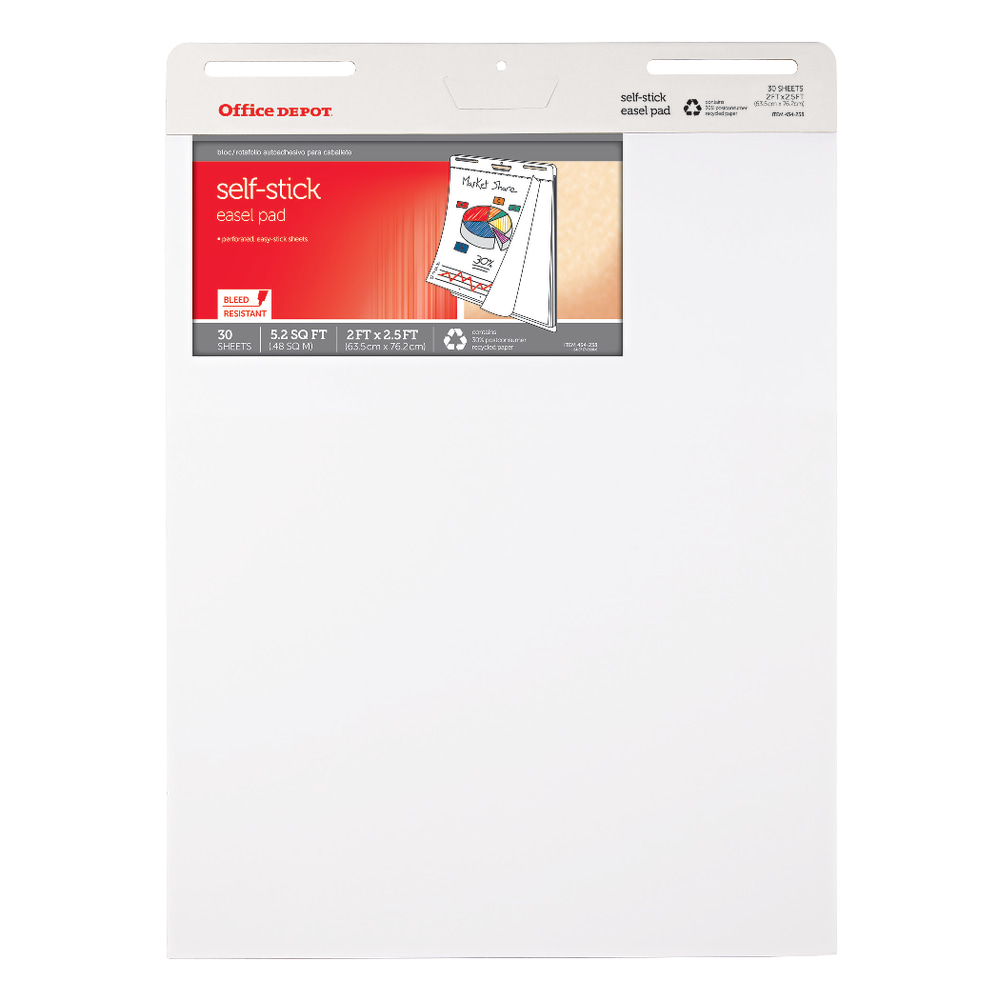 Office Depot Brand Self-Stick Easel Pad, 25in x 30in, 30 Sheets, 30% Recycled, White (Min Order Qty 4) MPN:OD-ST30-1