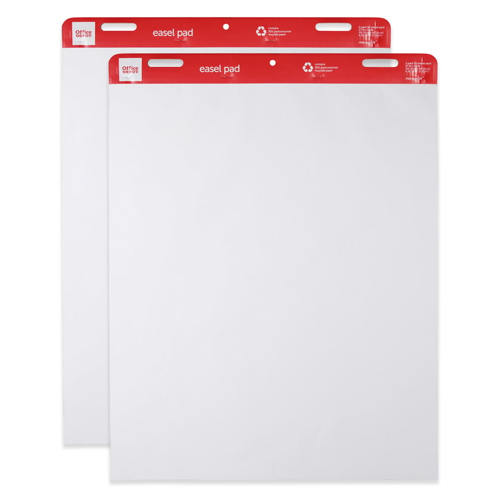 Office Depot Brand Easel Pads, 27in x 34in, 50 Sheets, 30% Recycled, White, Pack Of 2 (Min Order Qty 3) MPN:ODUS2006-003