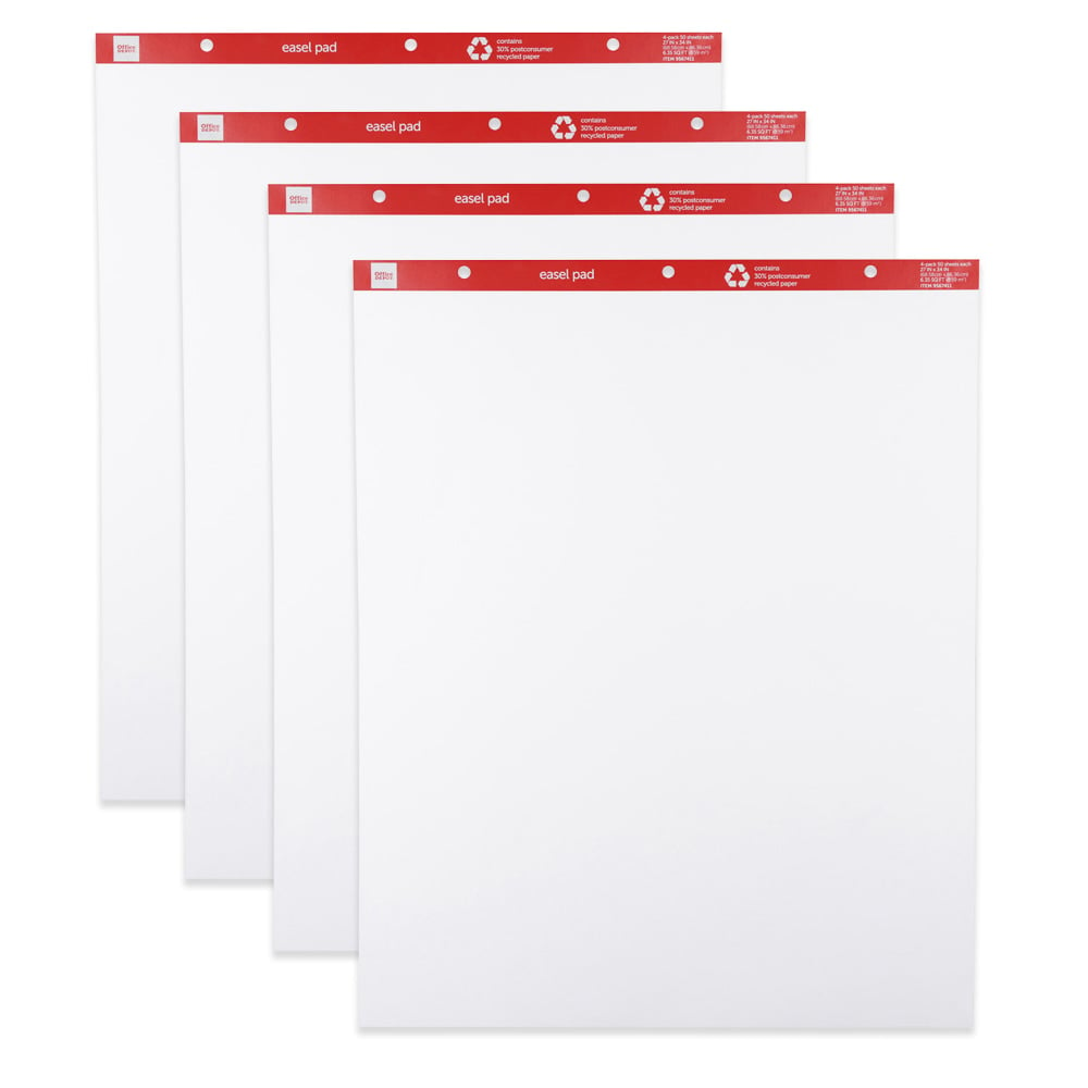 Office Depot Brand Easel Pads, 27in x 34in, 50 Sheets, 30% Recycled, White, Pack Of 4 MPN:ODUS2006-004