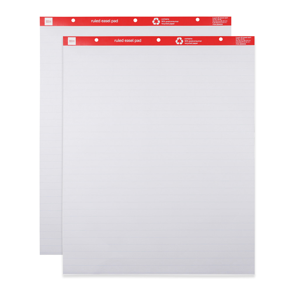 Office Depot Brand Easel Pads, 27in x 34in, Ruled, 50 Sheets, 30% Recycled, White, Pack Of 2 (Min Order Qty 3) MPN:ODUS2006-005