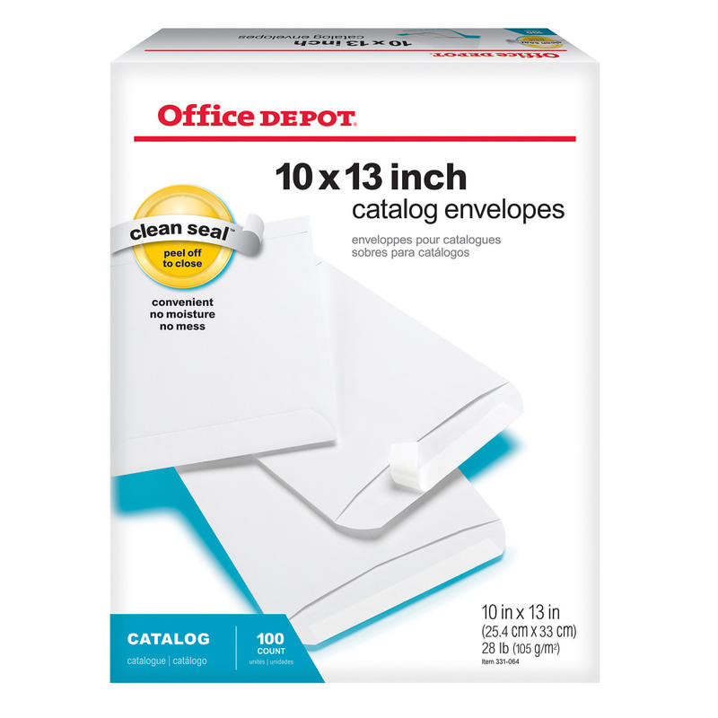 Office Depot Brand 10in x 13in Catalog Envelopes, Clean Seal, White, Box Of 100 (Min Order Qty 7) MPN:331064