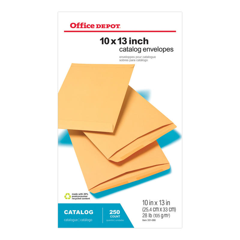 Office Depot Brand 10in x 13in Manila Catalog Envelopes, Gummed Seal, Brown Kraft, Box Of 250 (Min Order Qty 3) MPN:331088