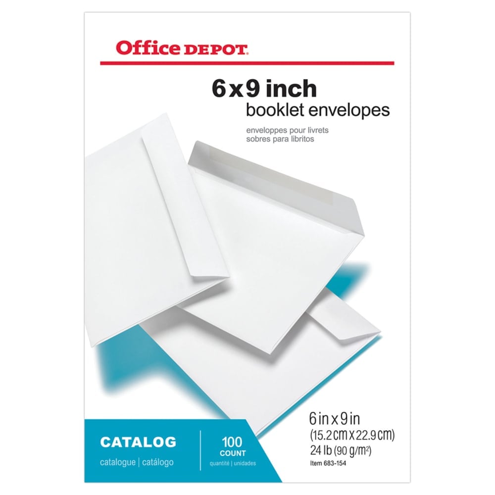 Office Depot Brand 6in x 9in Catalog Envelopes, Booklet, Gummed Seal, White, Box Of 100 (Min Order Qty 15) MPN:683154