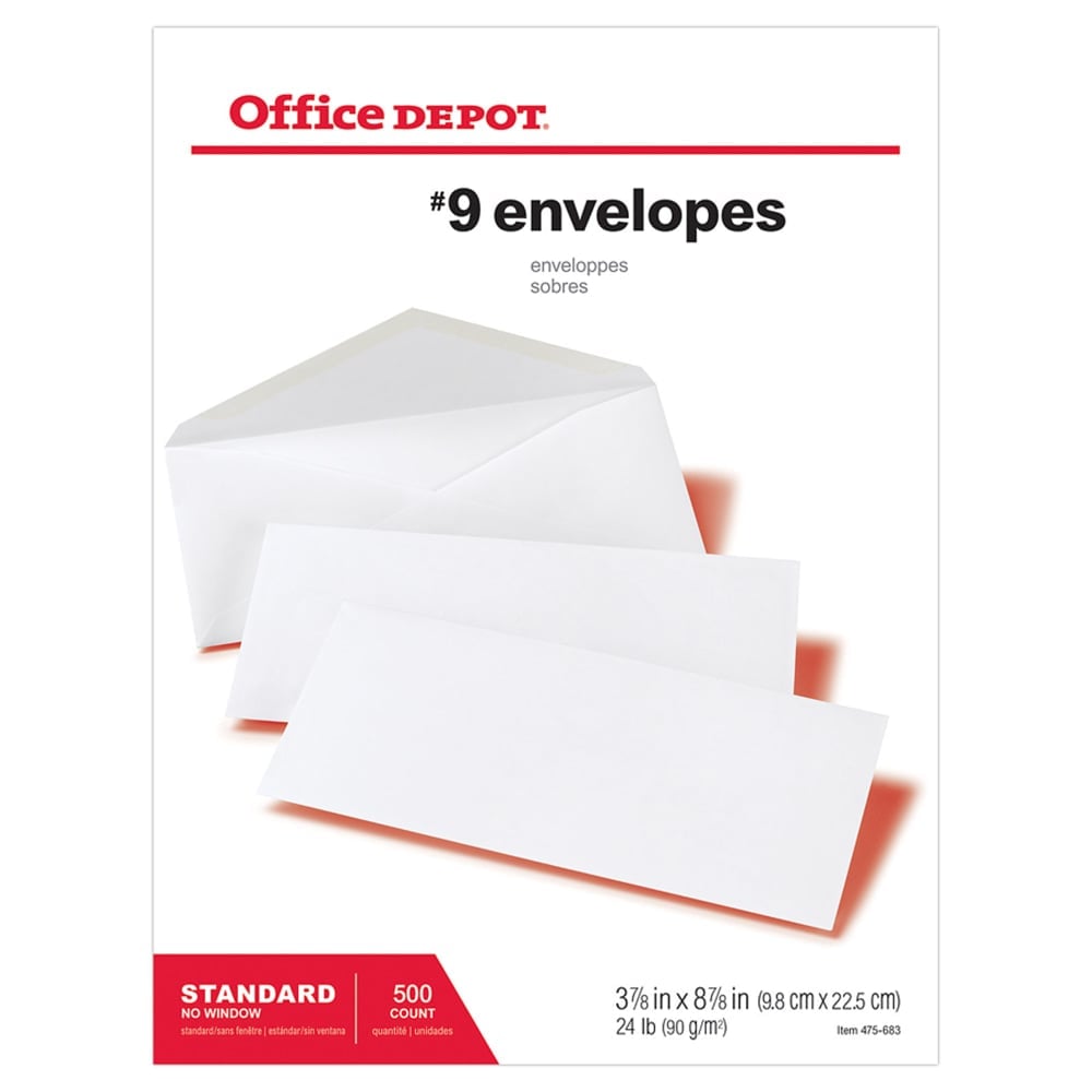 Office Depot Brand #9 Envelopes, 3-7/8in x 8-7/8in, Gummed Seal, White, Box Of 500 (Min Order Qty 5) MPN:ODP77115